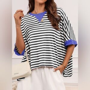 Dokotoo NWT Tee Shirt Womens Striped Loose Oversized Tops Basic Tee, striped, XL